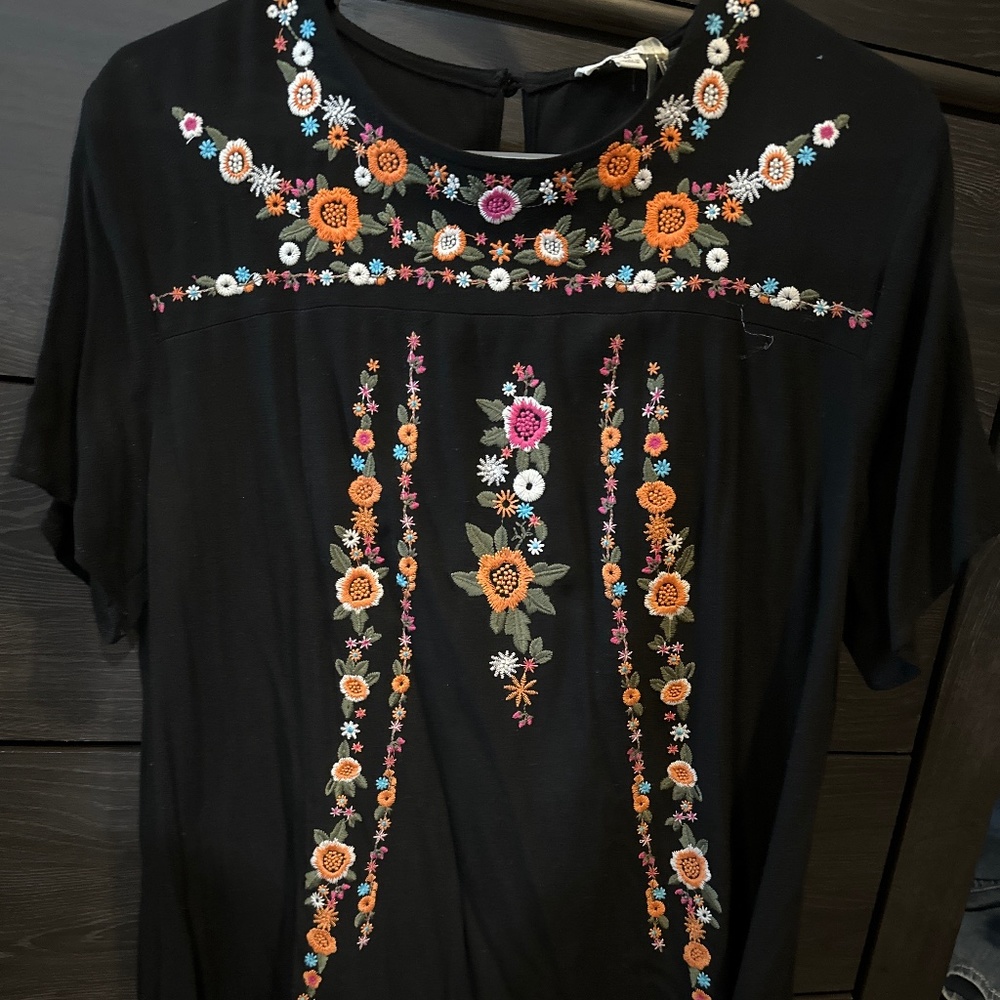 Black and floral above the knee dress